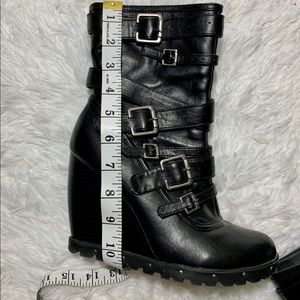 Dollhouse Studded Buckle Wedge Moto Boot